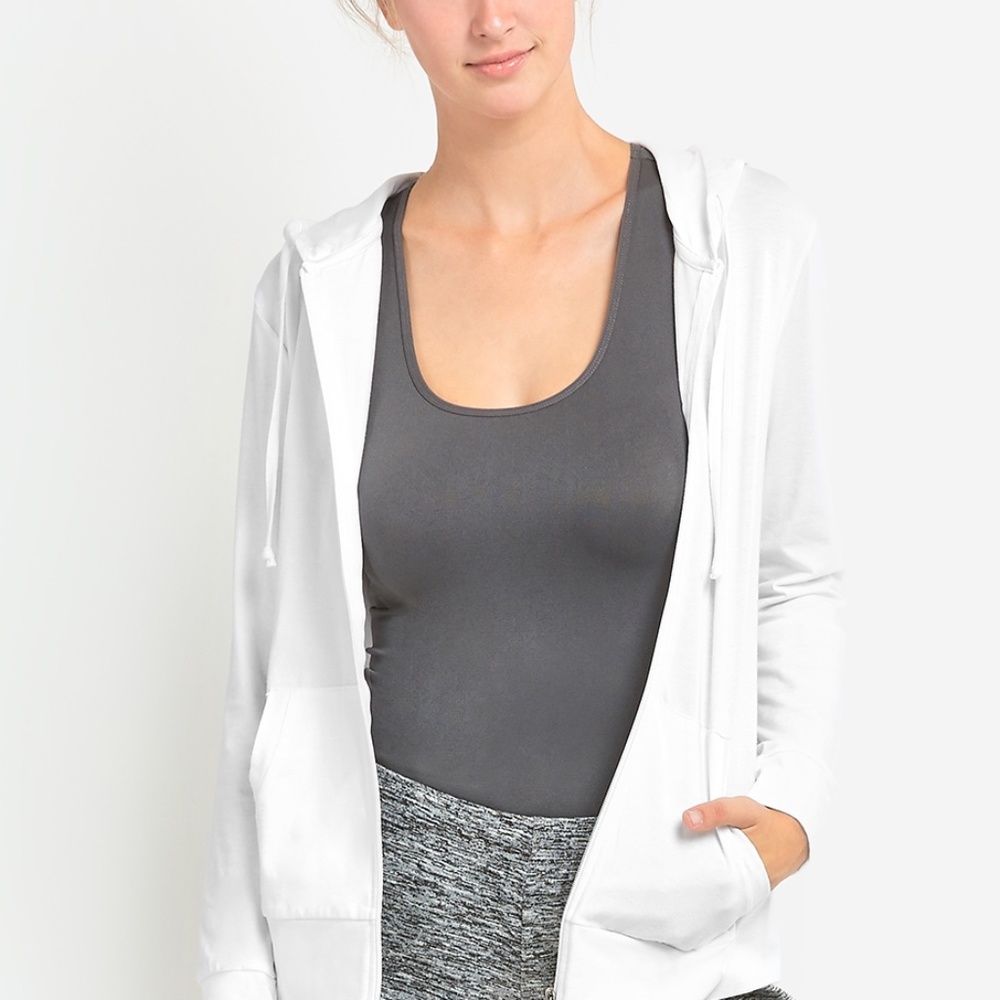 $10 SALE Women's Cotton Lightweight Zip Up Hoodie Sweater HDC7000 White